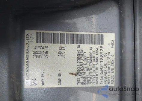 2015 Nissan Altima 2.5 S z USA, uszkodzony, nr VIN 1N4AL3AP6FC188528